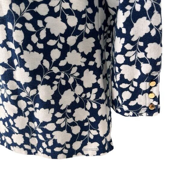 Talbots Navy Blue White Floral Top Women's Small Knit Blouse Cottagecore Flowers - Picture 10 of 14
